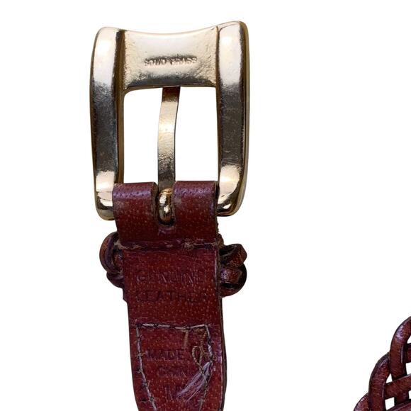 Vintage Cognac Brown Braided Leather Belt with Brass Buckle M/L - Picture 4 of 5